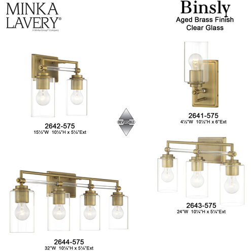 Binsly 3 Light 24 inch Aged Brass Bath Vanity Wall Light